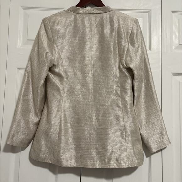 Women’s Eileen Fisher White Beige Shimmer Button Blazer Jacket Size Large - Picture 4 of 6